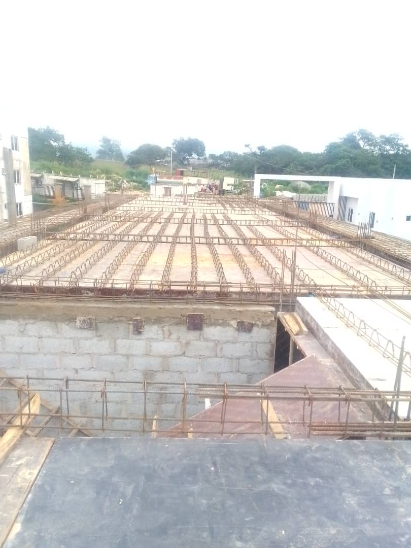 Aerial view of formworks in place on suspended slab pour